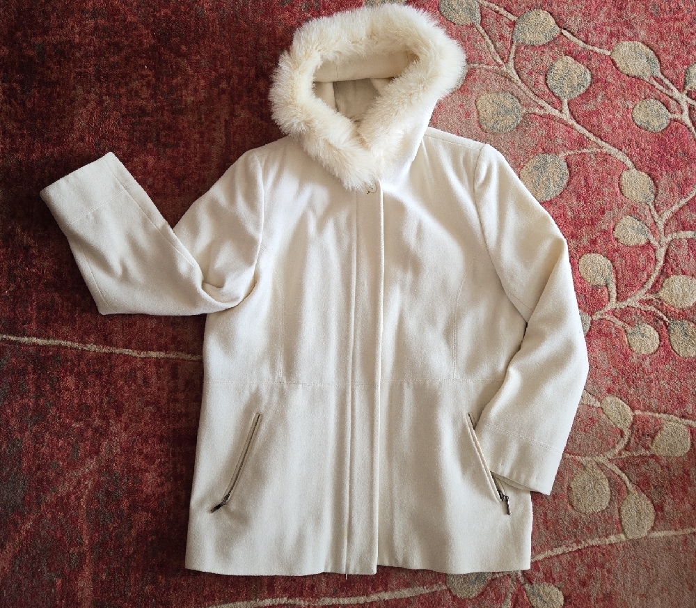 Kristen Blake Cream Teddy Jacket with Faux Fur Hood